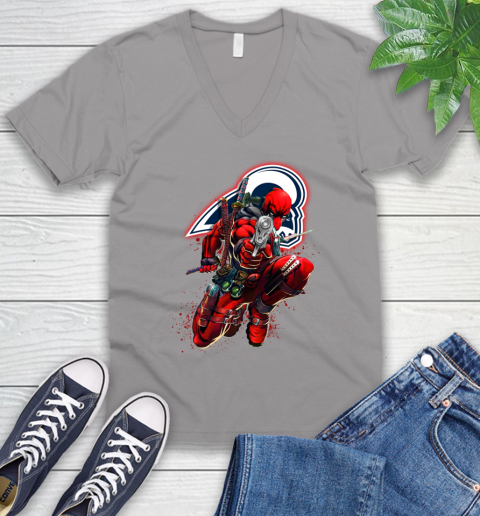 NFL Deadpool Marvel Comics Sports Football Los Angeles Rams V-Neck T-Shirt 4