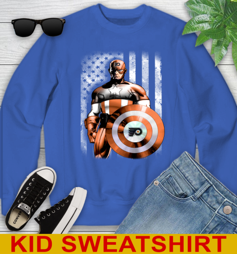 Philadelphia Flyers NHL Hockey Captain America Marvel Avengers American Flag Shirt Youth Sweatshirt 6