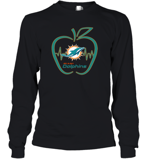 Apple Heartbeat Teacher Symbol Miami Dolphins Youth Long Sleeve