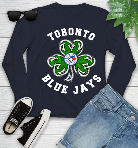 MLB Toronto Blue Jays Three Leaf Clover St Patrick's Day Baseball Sports Youth Long Sleeve 2