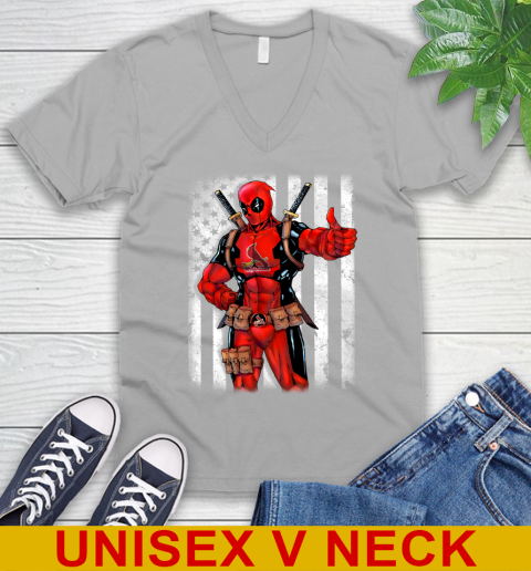 MLB Baseball St.Louis Cardinals Deadpool American Flag Shirt V-Neck T-Shirt 3