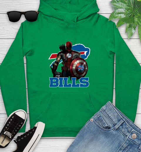 NFL Captain America Thor Spider Man Hawkeye Avengers Endgame Football Buffalo Bills Youth Hoodie 7