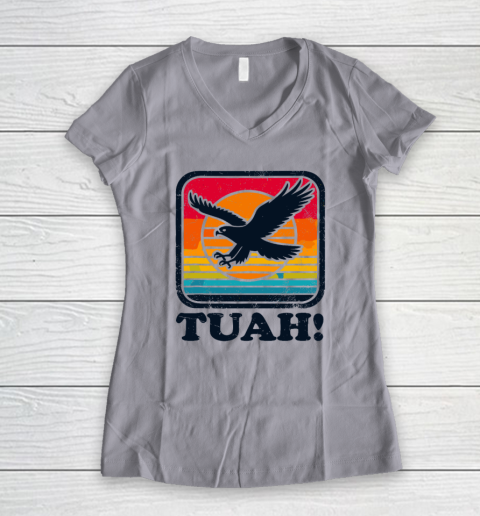 Funny Hawk Tuah Tush Camping Hiking Sarcastic Women's V-Neck T-Shirt 2