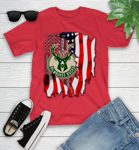 Milwaukee Bucks NBA Basketball American Flag Youth T-Shirt 13