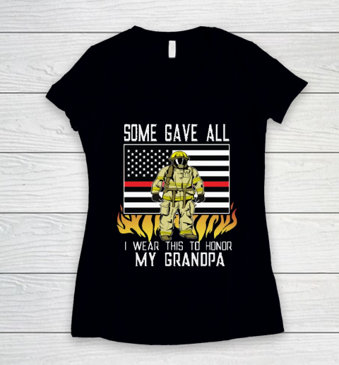 Thin Red Line Firefighter Grandpa Firemen Women's V-Neck T-Shirt