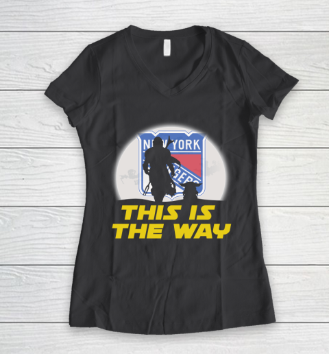 New York Rangers NHL Ice Hockey Star Wars Yoda And Mandalorian This Is The Way Women's V-Neck T-Shirt 6
