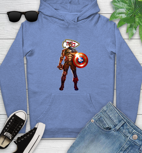 NFL Captain America Marvel Avengers Endgame Football Sports Kansas City Chiefs Youth Hoodie 12