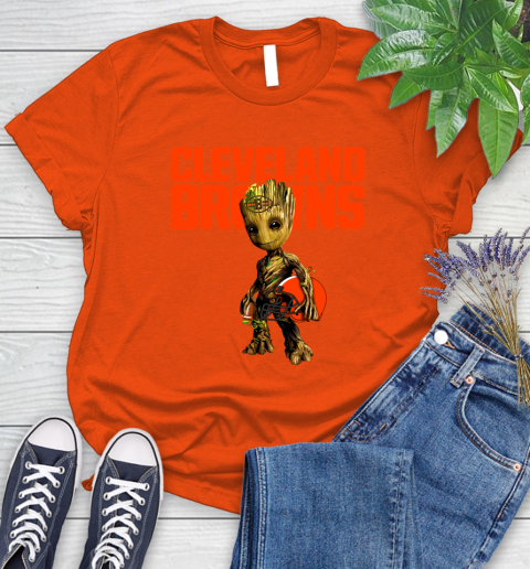 Cleveland Browns NFL Football Groot Marvel Guardians Of The Galaxy Women's T-Shirt 4