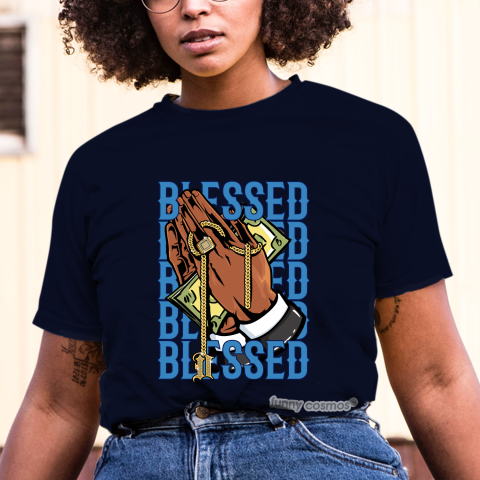 Air Jordan 1 Obsidian UNC Matching Sneaker Tshirt Drake Blessed Blue and White Jordan Tshirt
