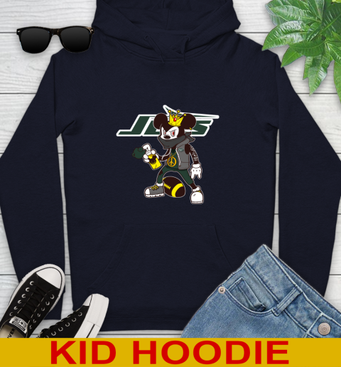 New York Jets NFL Football Mickey Peace Sign Sports Youth Hoodie 4