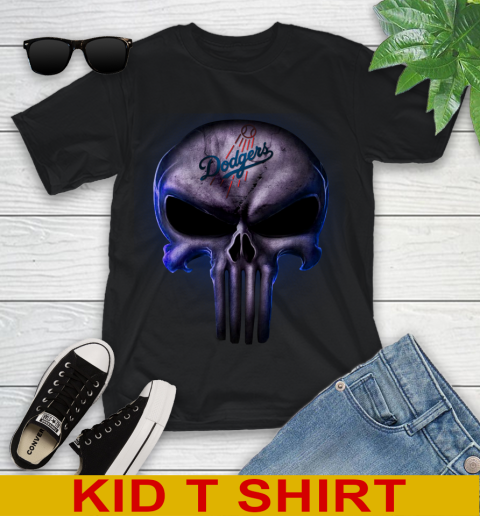 Los Angeles Dodgers MLB Baseball Punisher Skull Sports Youth T-Shirt