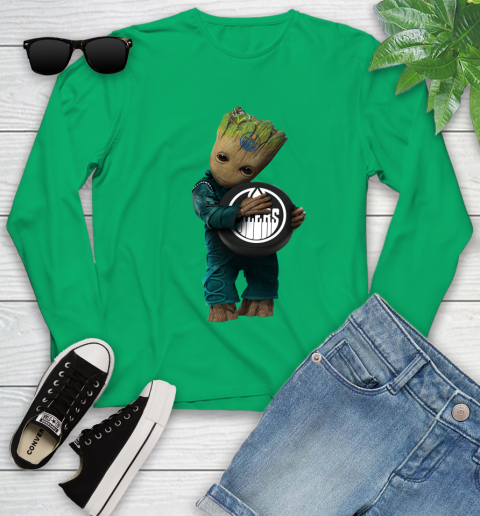 NHL Groot Guardians Of The Galaxy Hockey Sports Edmonton Oilers Youth Long Sleeve 6