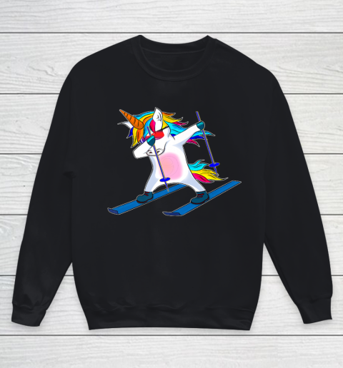 Skiing Unicorn Dabbing Funny Gift Youth Sweatshirt