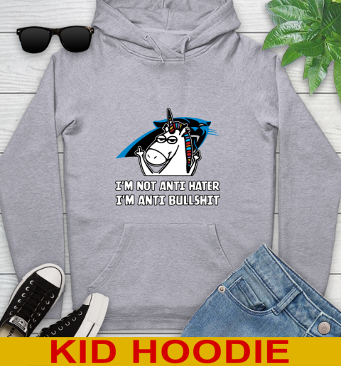 Carolina Panthers NFL Football Unicorn I'm Not Anti Hater I'm Anti Bullshit Youth Hoodie 6