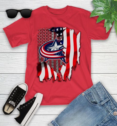 Columbus Blue Jackets NHL Hockey American Flag Youth T-Shirt - Image 14
