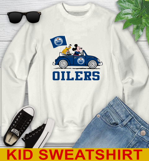 NHL Hockey Edmonton Oilers Pluto Mickey Driving Disney Shirt Youth Sweatshirt