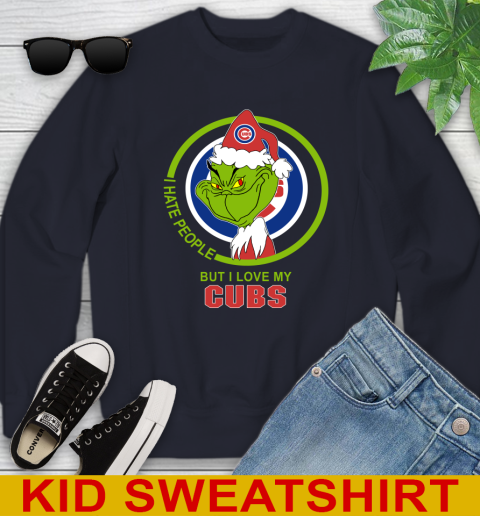 Chicago Cubs MLB Christmas Grinch I Hate People But I Love My Favorite Baseball Team Youth Sweatshirt 3