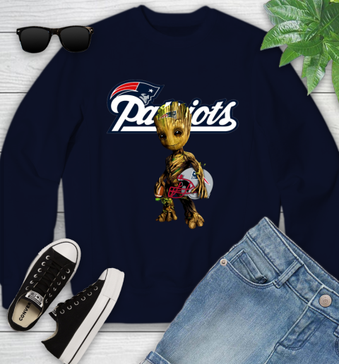 New England Patriots NFL Football Groot Marvel Guardians Of The Galaxy Youth Sweatshirt 3