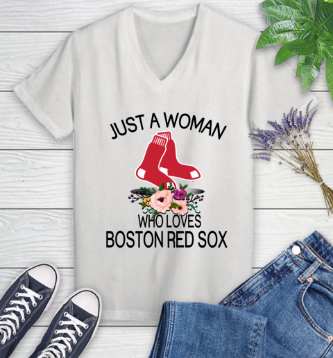 MLB Just A Woman Who Loves Boston Red Sox Baseball Sports Women's V-Neck T-Shirt