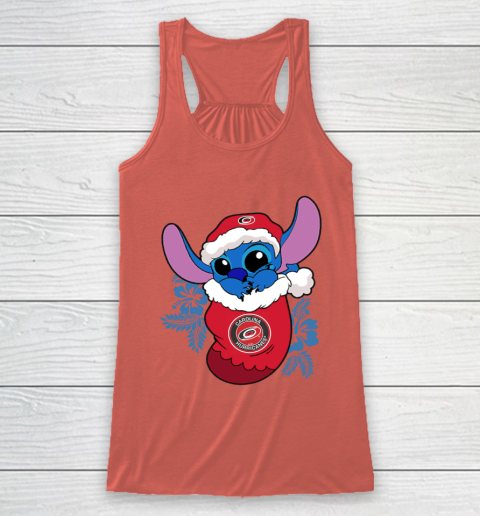 Carolina Hurricanes Christmas Stitch In The Sock Funny Disney NHL Racerback Tank 4