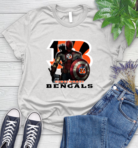 NFL Captain America Thor Spider Man Hawkeye Avengers Endgame Football Cincinnati Bengals Women's T-Shirt