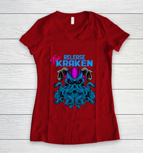 Kraken Sea Monster Vintage Release the Kraken Giant Kraken Women's V-Neck T-Shirt 6