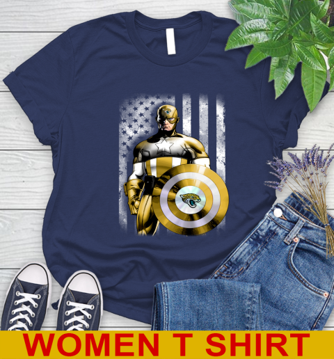 Jacksonville Jaguars NFL Football Captain America Marvel Avengers American Flag Shirt Women's T-Shirt 12