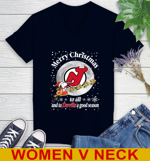 New Jersey Devils Merry Christmas To All And To Devils A Good Season NHL Hockey Sports Women's V-Neck T-Shirt 2