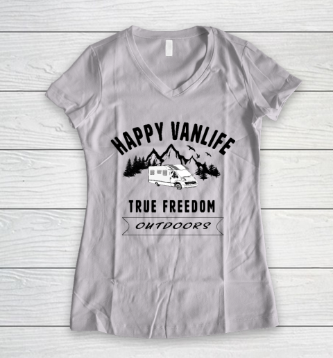 Happy VanLife Camping True Freedom Outdoors Women's V-Neck T-Shirt