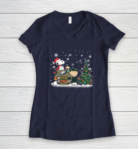 NFL Philadelphia Eagles Snoopy Charlie Brown Christmas Football Super Bowl Women's V-Neck T-Shirt 7