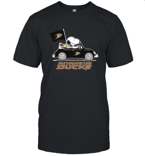 Snoopy And Woodstock Ride The Aheim Ducks Car NhL Unisex Jersey Tee