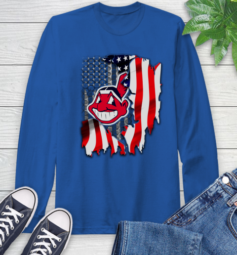 Cleveland Indians MLB Baseball American Flag Long Sleeve T-Shirt 10