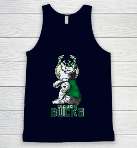 NBA Basketball My Cat Loves Milwaukee Bucks Tank Top 2