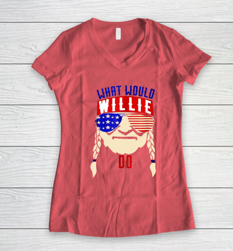 Willie Nelson shirt What would Willie do Women's V-Neck T-Shirt 4
