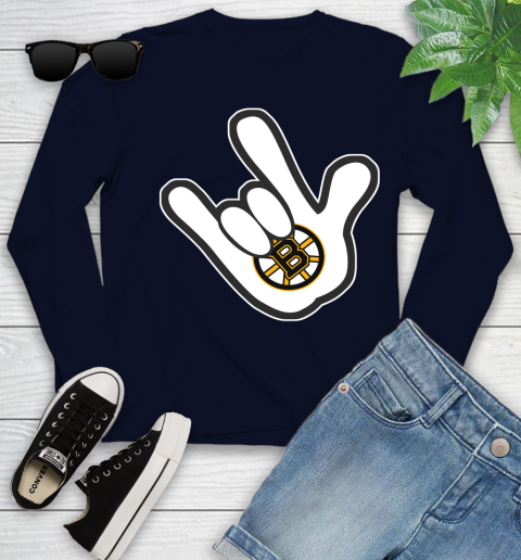 Boston Bruins NHL Hockey Mickey Rock Hand Disney Youth Long Sleeve 3