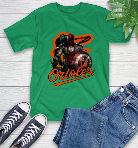 MLB Captain America Thor Spider Man Hawkeye Avengers Endgame Baseball Baltimore Orioles T-Shirt 7