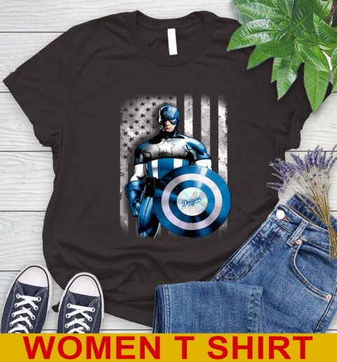 Los Angeles Dodgers MLB Baseball Captain America Marvel Avengers American Flag Shirt Women's T-Shirt 9
