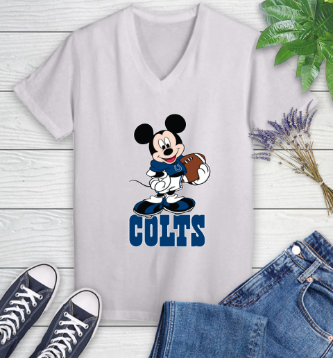 NFL Football Indianapolis Colts Cheerful Mickey Mouse Shirt Women's V-Neck T-Shirt 2