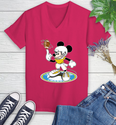 NFL Football Los Angeles Chargers Cheerful Mickey Disney Shirt Women's V-Neck T-Shirt - Image 9
