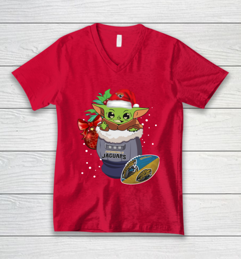 Jacksonville Jaguars Christmas Baby Yoda Star Wars Funny Happy NFL V-Neck T-Shirt 7
