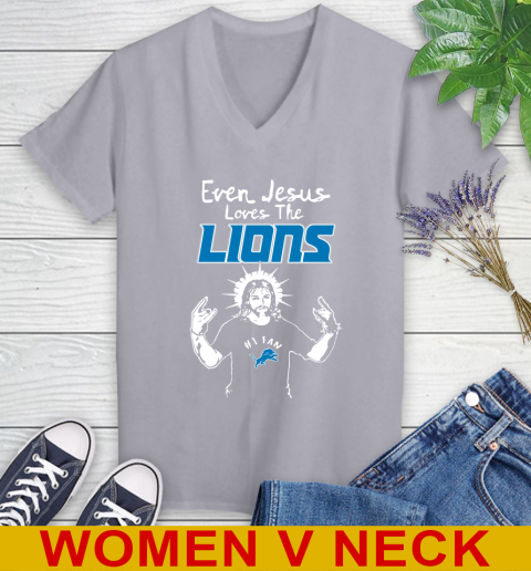 Detroit Lions NFL Football Even Jesus Loves The Lions Shirt Women's V-Neck T-Shirt 4