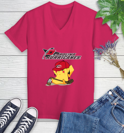 NHL Pikachu Hockey Sports Carolina Hurricanes Women's V-Neck T-Shirt 9