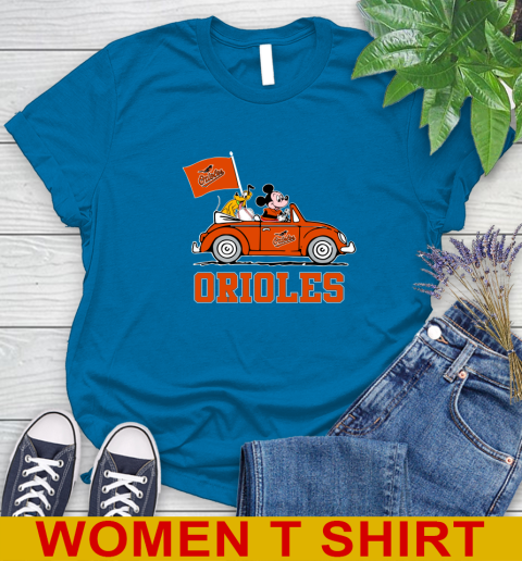 MLB Baseball Baltimore Orioles Pluto Mickey Driving Disney Shirt Women's T-Shirt 7