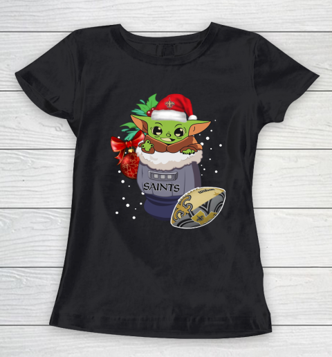 New Orleans Saints Christmas Baby Yoda Star Wars Funny Happy NFL Women's T-Shirt 2