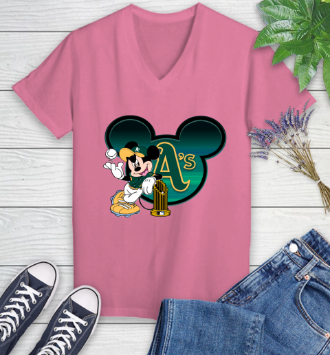 MLB Oakland Athletics The Commissioner's Trophy Mickey Mouse Disney Women's V-Neck T-Shirt 13