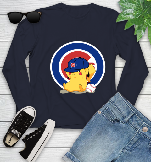 MLB Pikachu Baseball Sports Chicago Cubs Youth Long Sleeve 3