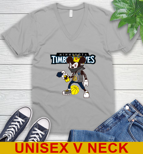 Minnesota Timberwolves NBA Basketball Mickey Peace Sign Sports V-Neck T-Shirt 4