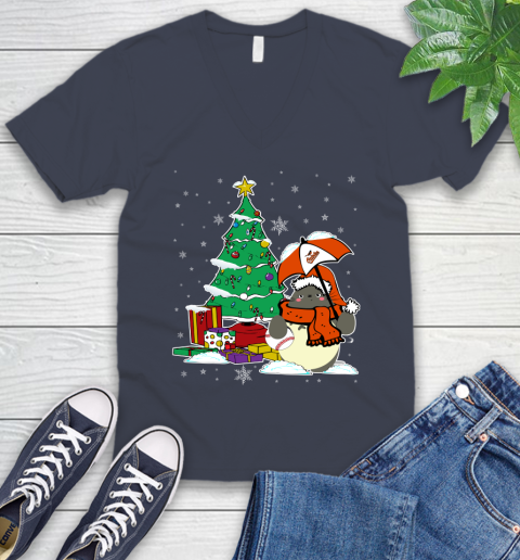 Baltimore Orioles MLB Baseball Cute Tonari No Totoro Christmas Sports V-Neck T-Shirt 8