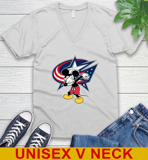 Columbus Blue Jackets NHL Hockey Dabbing Mickey Disney Sports V-Neck T-Shirt