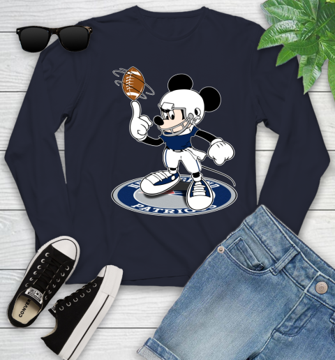 NFL Football New England Patriots Cheerful Mickey Disney Shirt Youth Long Sleeve 3
